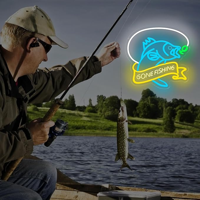 Go Fishing Neon Sign – Fishing Light for Fishing Cabin, Man Cave, Tackle Shop – Fishing LED Neon Sign Suitable for Fishing Lovers, Gifts for Anglers & Outdoor Decor（14 * 13.2in） - Bloomnest