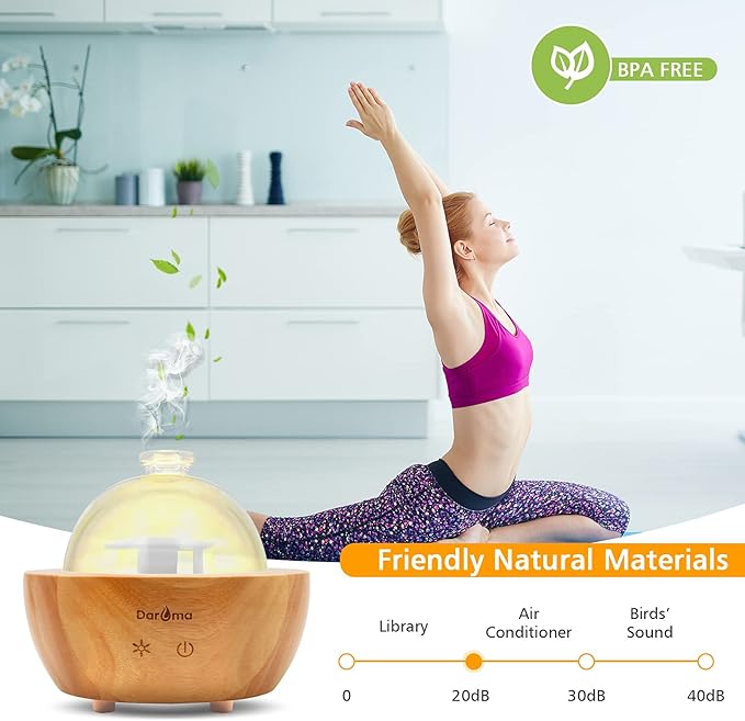 2025 Upgraded Remote Handmade Glass & Real Wood Essential Oil Diffuser, Aromatherapy Diffuser, 200ml Aroma Humidifier, Cool Mist with 7 LED Colors, Waterless Auto Shut-Off for Home Office Bedroom Gift