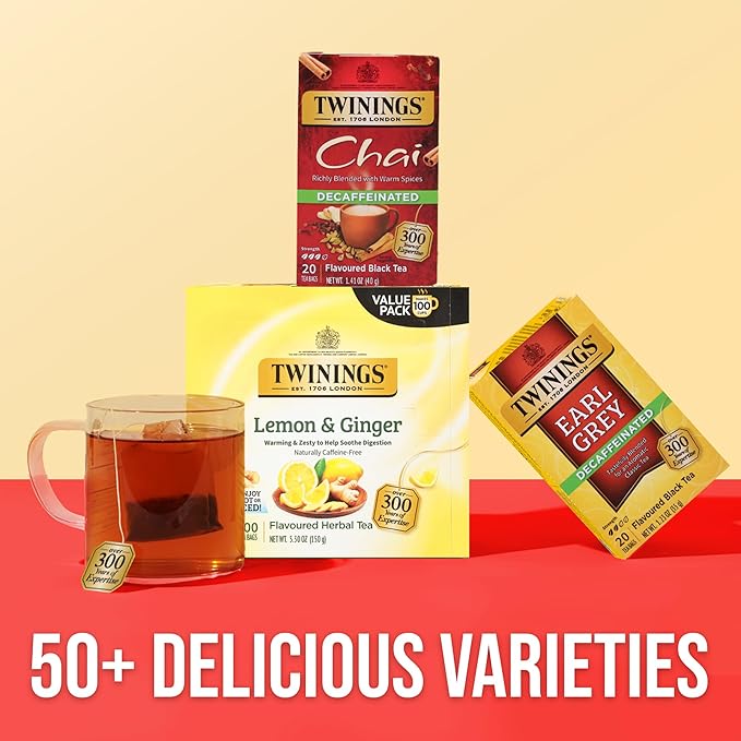 Twinings Decaffeinated Chai Individually Wrapped Bags, 20 Count (Pack of 6), Sweet, Savoury Spices, Enjoy Hot or Iced, 120 Teabags - Bloomnest