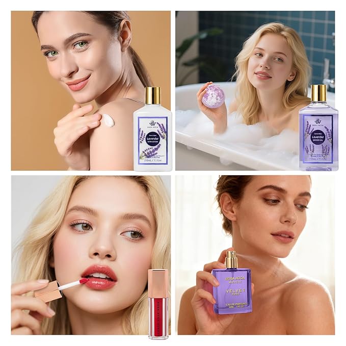 35 Pcs Valentines Day Gifts for Women, Lavender Bath and Body Gift Basket, Facial Skin Care Set, Spa Kit, Self-Care Set, Face Sheet Mask, Necklace, Birthday, Christmas, Mother Day, Anniversary - Bloomnest