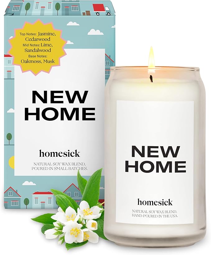 Homesick Scented Candles for Home (New Home) - 13.75 oz Long-Lasting Soy Wax Blend Jar Candle for Housewarming, 60-80 Hours Burn Time - Notes of Jasmine, Cedarwood, Lime, Sandalwood, Oakmoss & Musk - Bloomnest