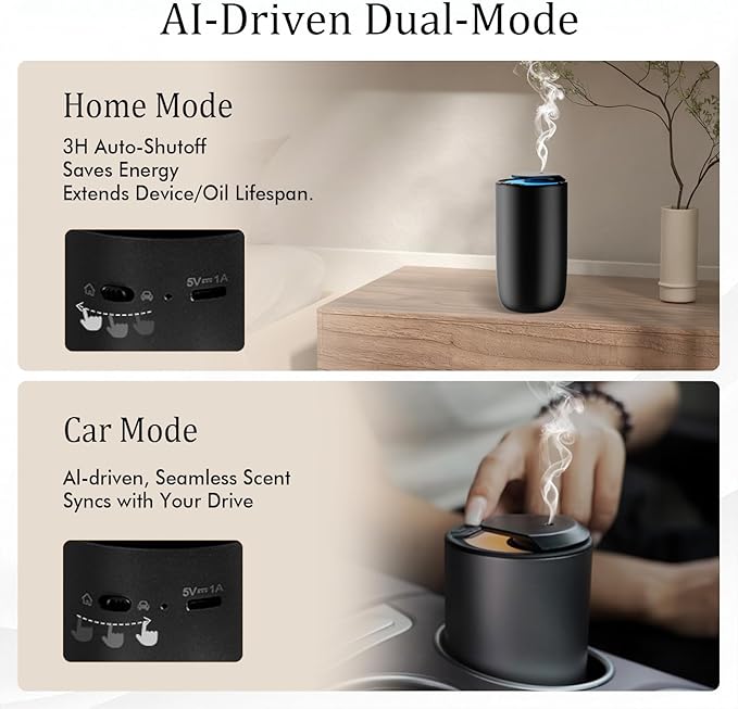 Waterless Diffuser for Essential Oil, Rechargeable Mini Fragrance Scent Air Machine, 3-Color Ambient Night Light, Aluminum, 0.51 Oz/15mL, 3 Countdown Timers & 3 Mist Levels for Home, Car, Titanium - Bloomnest