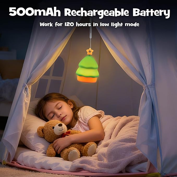 Squishy Christmas Tree Night Light with RGB Modes Dimmable Nursery Breastfeeding Nightlight Hangable Cute Christmas Lamp Novelty Rechargeable Silicone Touch Bedside Lamp for Bedroom Dorm Decor - Bloomnest