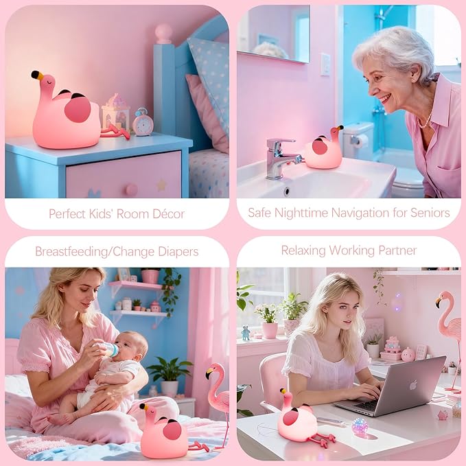 Flamingo Cute Night Light, Flamingo Decor Kids Squishy Lamp, Girls Pink Xams Gifts Trendy Stuff Toys, Rechargeable Dimmable Silicone LED Nightlight, Baby Nursery Dorm Kawaii Bedside Lamps - Bloomnest