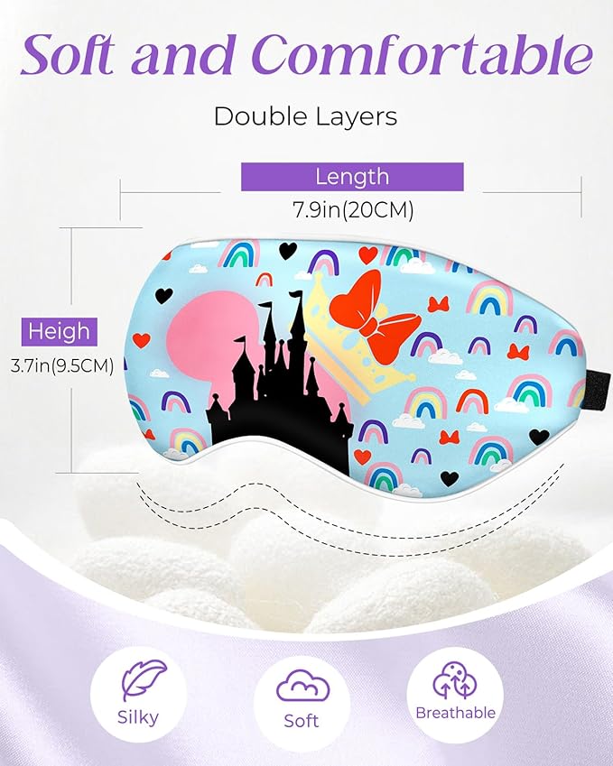 Kids Sleep Mask - Silk Eye Mask for Kids Cute Cartoon Cool Kawaii Soft Smooth Lightweight Boys Girls Teens Sleeping Mask with Adjustable Straps, Castle - Bloomnest