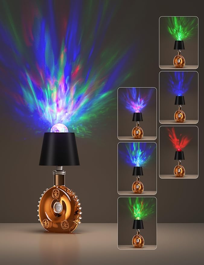 Joyzy Table Lamp with Projector Lighting, Wireless Wine Bottle Lamps Rechargeable Wine Bottle Lights Water Wave Ripple Projection Liquor Bottle Room Decoration Light Ambient for Bar Restaurants - Bloomnest