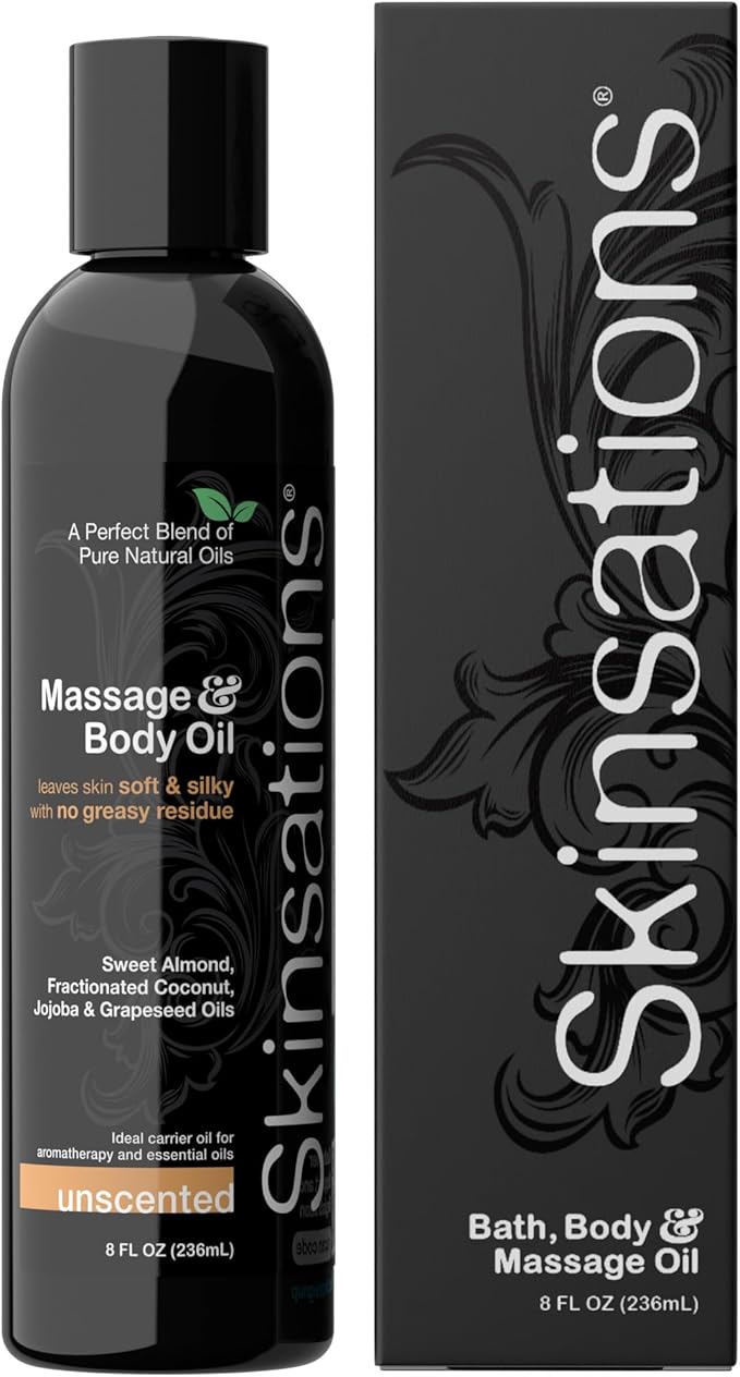 Skinsations - Unscented Massage Oil for Massage Therapy - 8oz | Fragrance-Free Body Oil for Sensitive Skin & Aromatherapy | Sweet Almond, Jojoba, Coconut & Grapeseed Oils - Bloomnest