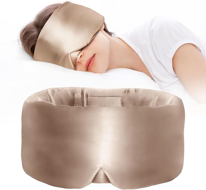 Satin Sleep Mask - Updated Design Light Blocking Eye Mask for Men and Women, Soft and Comfortable Night Sleeping Mask, Eye Cover for Travel/Sleeping (Camel) - Bloomnest