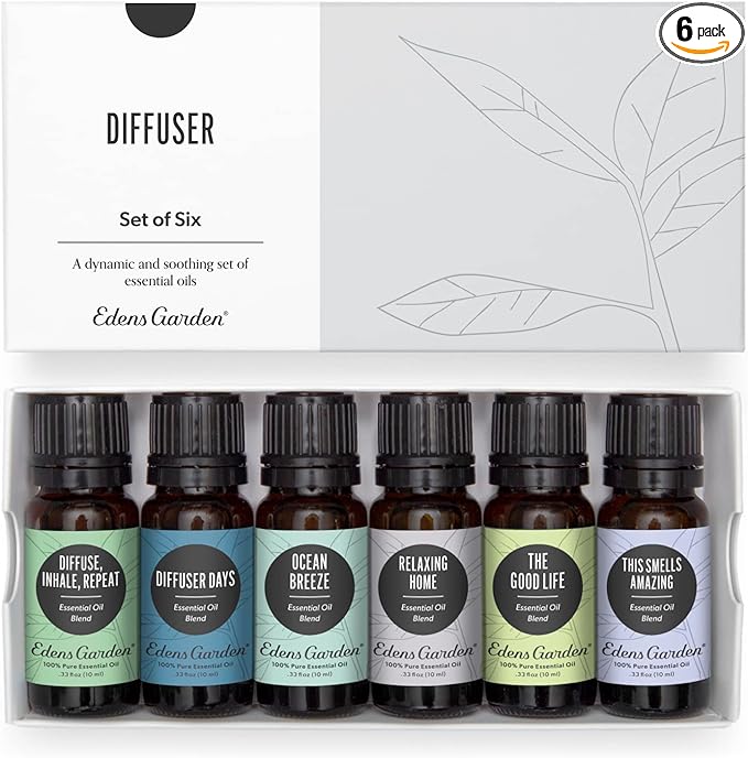 Edens Garden Essential Oils Diffuser 6 Set – 100% Pure Therapeutic Grade Aromatherapy Blends For Stress Relief, Focus & Sleep Support – Undiluted & Natural - For Home, Office & Wellness, 10 ml/ 6 Pack - Bloomnest