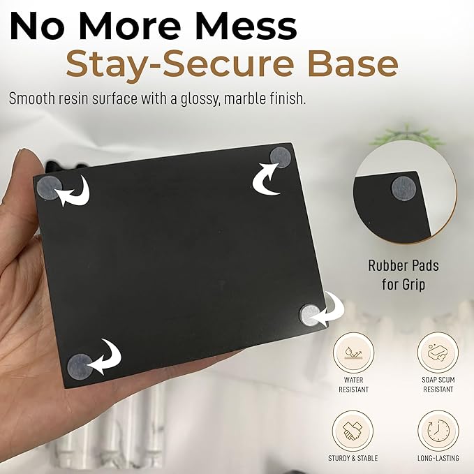DOXOLOGY Black Marble Soap Dish Bathroom Organizer - Resin Soap Dish with Rectangular Design 3.7" L x 2.8" W - Self Draining Soap Dishes Keeps Countertop Neat - Marble Look Soap Tray for Sink - Bloomnest