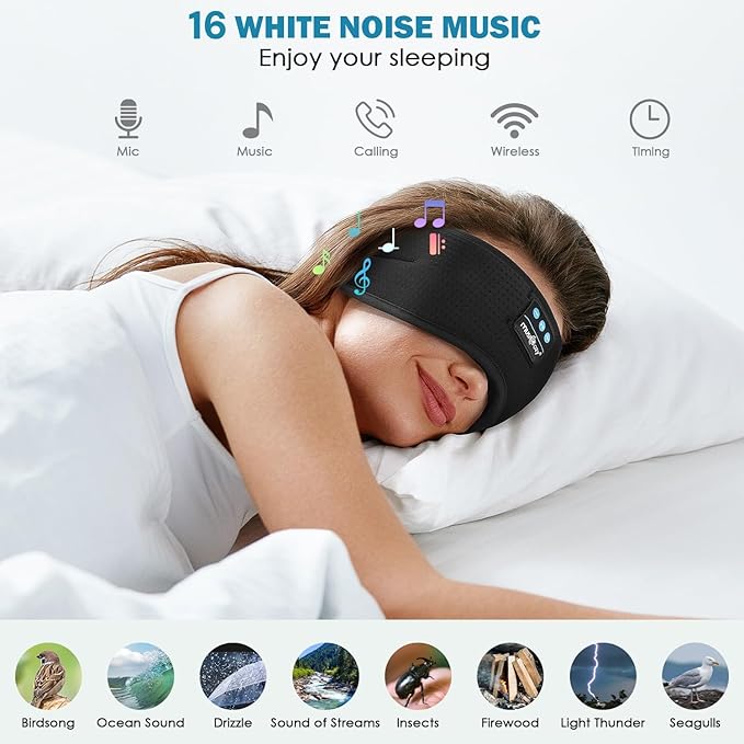 MUSICOZY Sleep Headphones, Bluetooth Sleeping Mask Headband Headphones Eye Mask, Wireless Music Earbuds Earphones with HD Ultra-Thin Stereo Speakers for Side Sleepers Men Women - Bloomnest