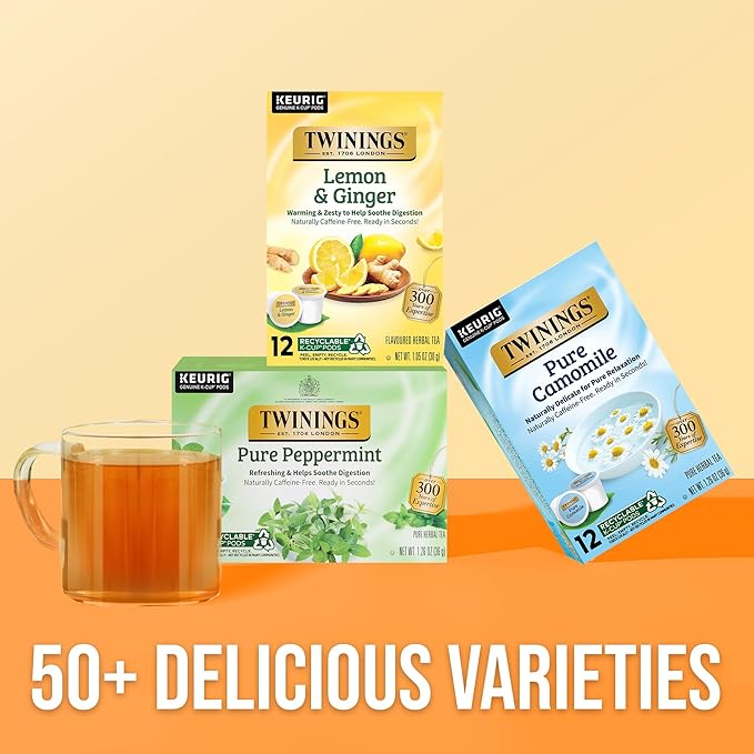 Twinings Pure Peppermint Herbal Tea 72 K-Cup Pods for Keurig, 12 Count (Pack of 6), Made with 100% Pure Peppermint, Naturally Caffeine-Free, Enjoy Hot or Iced - Bloomnest