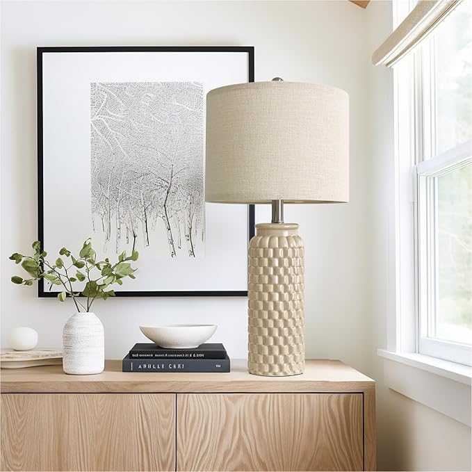 24" Modern Ceramic Bedside Lamp Set of 2 for Bedroom Decor Farmhouse Table Lamp for Living Room Office Dorm - Bloomnest