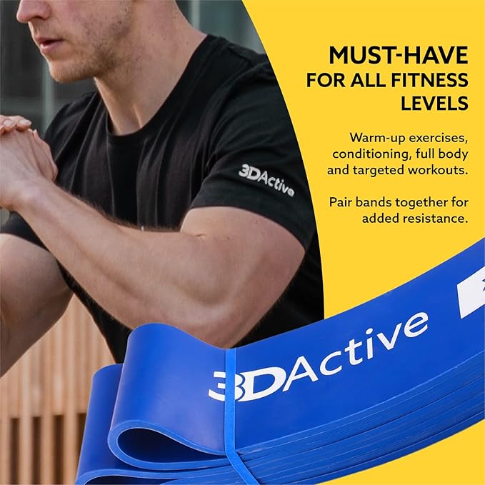 3DActive Pull Up Assist Band - Resistance Band for Strength Training, Powerlifting, Body Stretching, Crossfit - Exercise Guide Included.