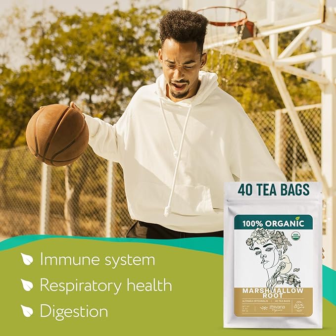 Organic Marshmallow Root 40 Tea Bags – Althaea Officinalis Herbal Tea - Support Throat & Digestive Comfort – Caffeine-Free, Non-GMO - Bloomnest
