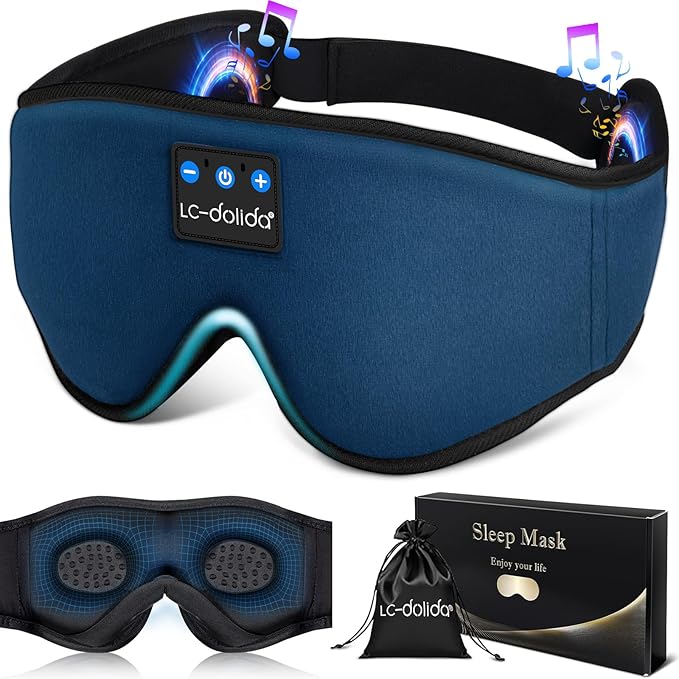 LC-dolida Sleeping Headphones Eye Mask, Sleep Mask with Bluetooth Headphones 3D Eye Mask Wireless Music Cotton Sleep Cover for Side Sleepers Nap Insomnia Air Travel Meditation Gifts for Unisex - Bloomnest