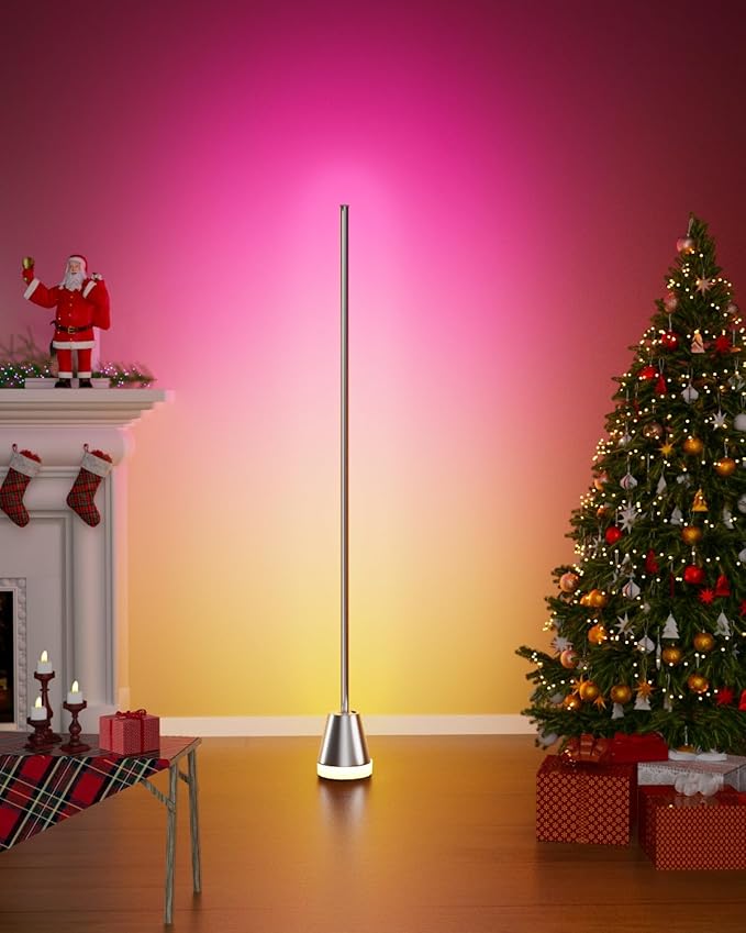 Keepsmile Smart RGB LED Corner Floor Lamp, Bright Standing Lamps for Living Room with APP and Remote,Modern Floor Lamp with Music Sync and 16 Million Colors, Ambient Light for Bedroom Silver - Bloomnest