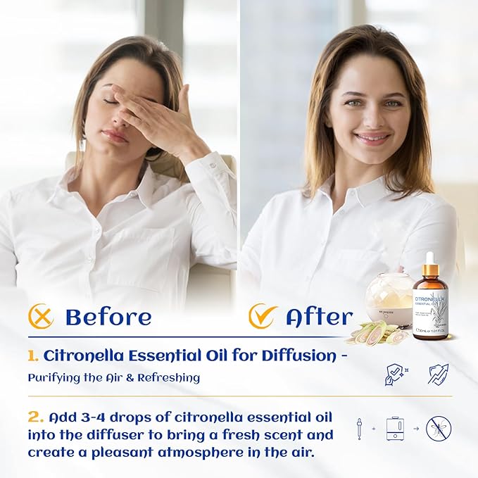 HIQILI 1 Fl Oz Citronella Essential Oil, 100% Pure Undiluted for Aromatherapy Diffuser for Home - 30ML - Bloomnest