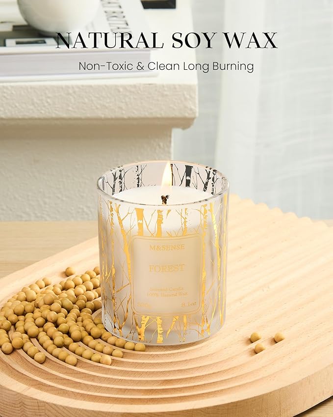 M&SENSE Forest Scented Vegan Soy Candles,8.1oz 42-Hour Slow Burning Time,No Toxin Naturally Scented Candles for Fall Winter Bathtub Aromatherapy Calming Home Fragrance, Thanksgiving Christmas Gifts - Bloomnest