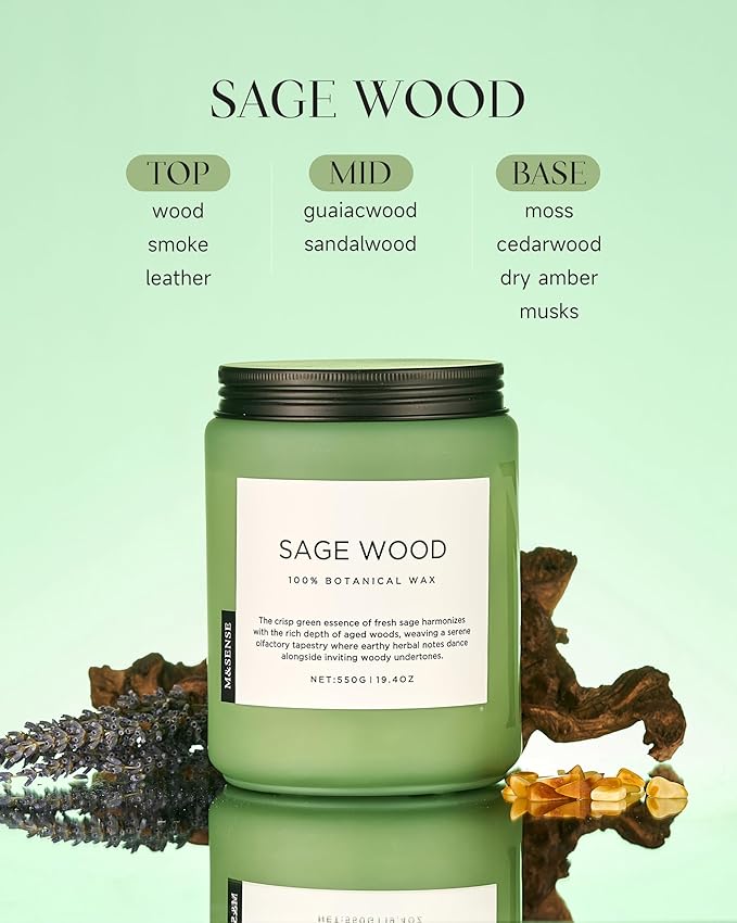 M&SENSE Sage Wood Scented Candle, 19.4oz 110 Hours Long Lasting Clean Non Toxic All Natural Soy Wax Candle for Relaxing & Stress Relief, 2 Wick Home Fragrance Gifts for Home Decor - Bloomnest