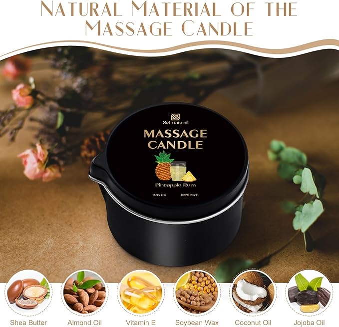 3 Pack Massage Oil Candles 2.35oz Low Temp Massage Candles 3 Scent Spa Therapy Body Oil Home Gift for Relaxation, Couples, or Self-Care (2.35 oz, Cream Cherry, Coffee Vanilla, Pineapple Rum) - Bloomnest