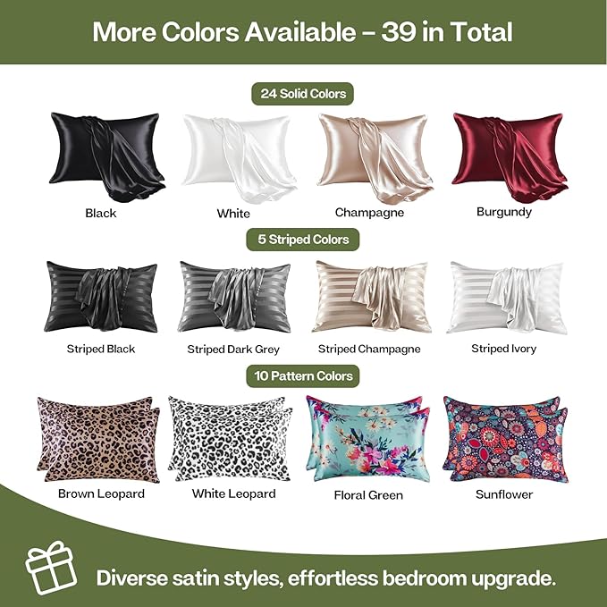 MR&HM Satin Pillowcase for Hair and Skin, Silk Satin Pillowcase 2 Pack, Queen Size Pillow Cases Set of 2, Silky Pillow Cover with Envelope Closure (20x30, Sage) - Bloomnest