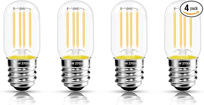 2.5 Inch E17 Intermediate Base LED Filament Bulb 360 Lumens, 2700K Soft White Dimmable Appliance Bulb AC 120V, UL Certified T8 Microwave Light Bulbs Under Hood for Refrigerator Stove 4Pack - Bloomnest