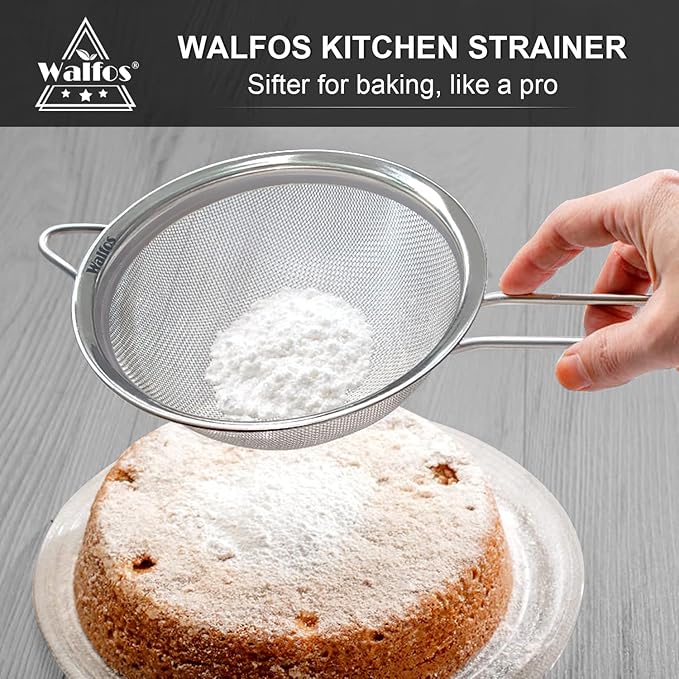 Walfos Extra Fine Mesh Strainer Set of 4-9.35", 6.95", 4.6", 2.7", Stainless Steel 30 Mesh Sieve with Sturdy Handle, Kitchen Food Strainers Sifters for Quinoa, Pasta, Fruits, Vegetables, Rice, Tea - Bloomnest