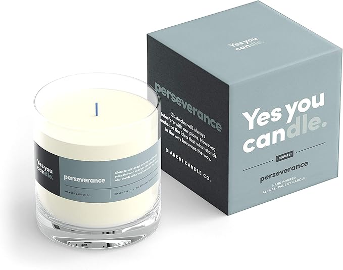 Perseverance, Teakwood & Spices, Highly-Scented, Inspirational Soy Candle, Made in USA, Great Message, Pure Essential Oils, Aromatherapy, 8 oz - Bloomnest