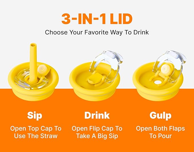 VINUR 14 oz Kids Tumbler with Handle and Straw Lid-2 Pack Stainless Steel Insulated Tumbler Travel Cup with Rubber Base|Drop and Leak Resistant |Cup Holder Friendly (Canyon Red-Navy) - Bloomnest