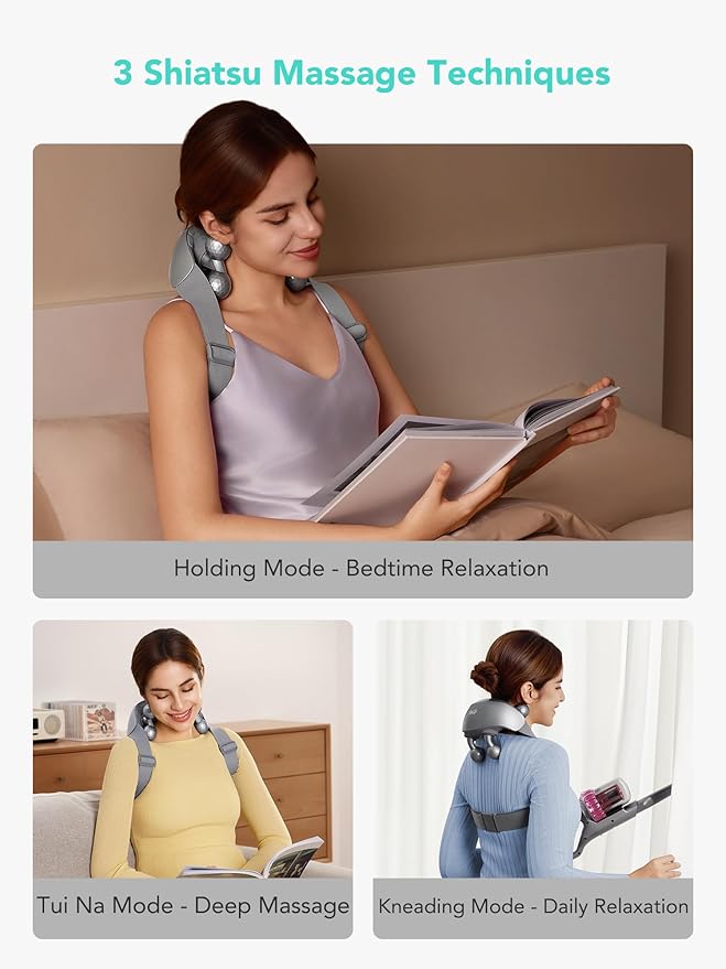 SKG Neck Massager for Pain Relief Deep Tissue Shiatsu Neck and Shoulder Cordless Massger with Heat Gifts for Men and Women Dad Mom Grandpa H7 Ultra Grey