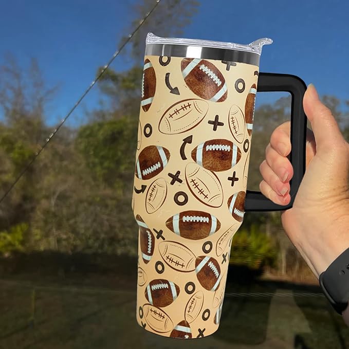 Ceovfoi 40 Oz Football Tumbler With Handle,Softball Coffee Travel Mug Cup Water Bottle,Softball Decor,Softball Gifts for Women - Bloomnest