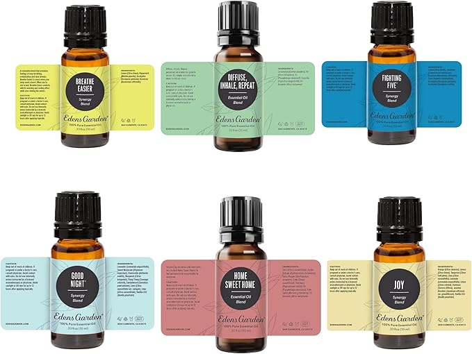 Edens Garden Top Essential Oil Blends 6 Set – 100% Pure Therapeutic Grade, Undiluted Natural Aromatherapy Oils for Diffusers & Home – Includes Fighting Five, Good Night & Joy, 10 ml/ 6 Pack - Bloomnest