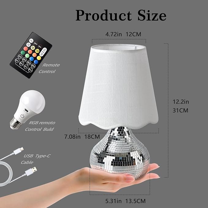 Rechargeable Cordless Small Funky Table Lamp, Battery Operated Remote Control Disco Mini Table Lamps for Bedroom Nightstand, Funky Small Table Lamp for Small Spaces for Kitchen Counter, Bookshelf - Bloomnest