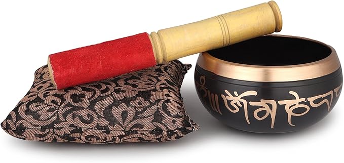Tibetan Singing Bowl - 4 inch, Black Singing Bowl Set with Beater and Singing Bowl Cushion for Meditation and Yoga Zap+Impex