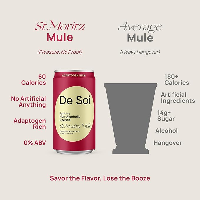 De Soi St. Moritz Mule Mocktails NA Drinks 8 fl oz (12-pack) - Adaptogen Drink, Sparkling Drink with Calming Botanicals, Mocktail Drinks, Gluten Free, No Artificial Flavors - Bloomnest