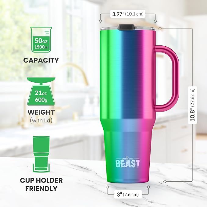 Beast 50 oz Tumbler Stainless Steel Vacuum Insulated Coffee Ice Cup Double Wall Travel Flask (Rainbow) - Bloomnest