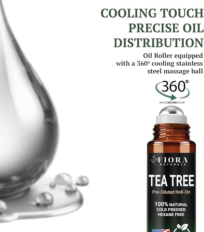 Fiora Naturals Tea Tree Oil Roll On - 100% Natural Tea Tree Essential Oil for Skin, Face, Acne, Nails, Cuticles, Scalp & Aromatherapy Wellness - Bloomnest