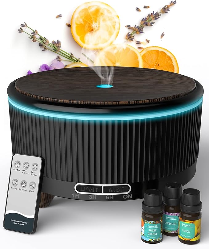 Diffusers for Essential Oils Large Room with Remote, 500ml Aromatherapy Diffuser, 7 Colors Changed Black - Bloomnest