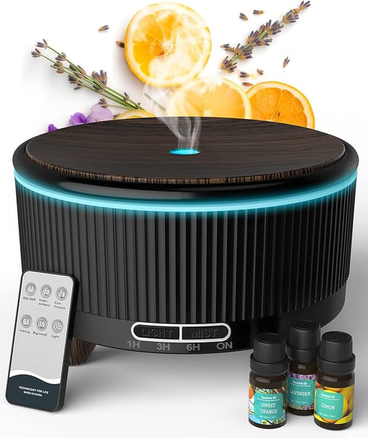 Diffusers for Essential Oils Large Room with Remote, 500ml Aromatherapy Diffuser, 7 Colors Changed Black - Bloomnest