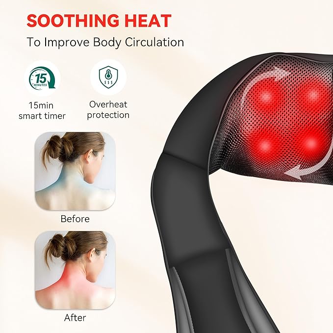 Snailax Cordless Massager - Shiatsu Neck and Shoulder Massager with Heat, FSA Eligible, Portable, Lumbar, Back Electric Massage Pillow, Christmas Gift - Bloomnest
