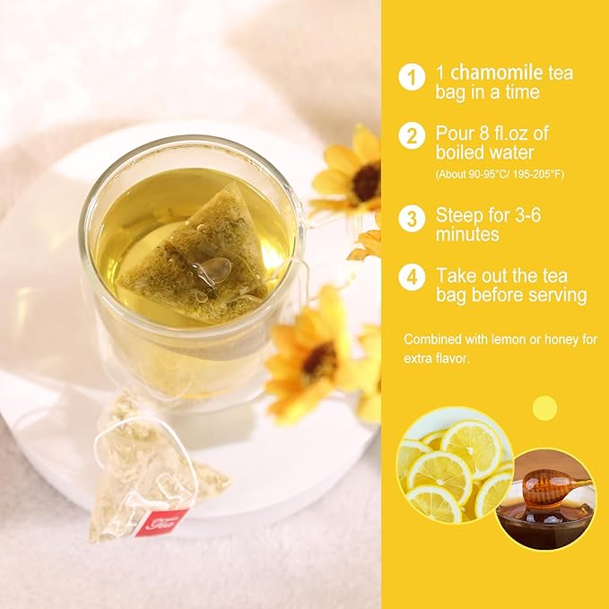 FullChea - Chamomile Tea bags, 50 Teabags - Pure & Natural Chamomile Flower Herbal Tea for Relaxation - Non-GMO - Caffeine-free - Support Digestion & Boost Immune System - Bloomnest