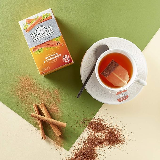 Ahmad Tea Herbal Tea, Rooibos & Cinnamon Teabags, 20 ct (Pack of 2) - Decaffeinated & Sugar-Free - Bloomnest