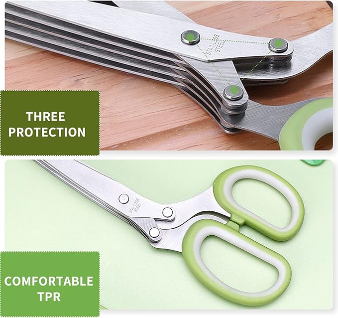 Herb Scissors Set,Multipurpose 5 Blade Kitchen Herb Cutter with Safety Cover and Cleaning Comb for Cutting Shredded Lettuce, Cilantro Fresh, Green Onion Fresh and etc. - Bloomnest
