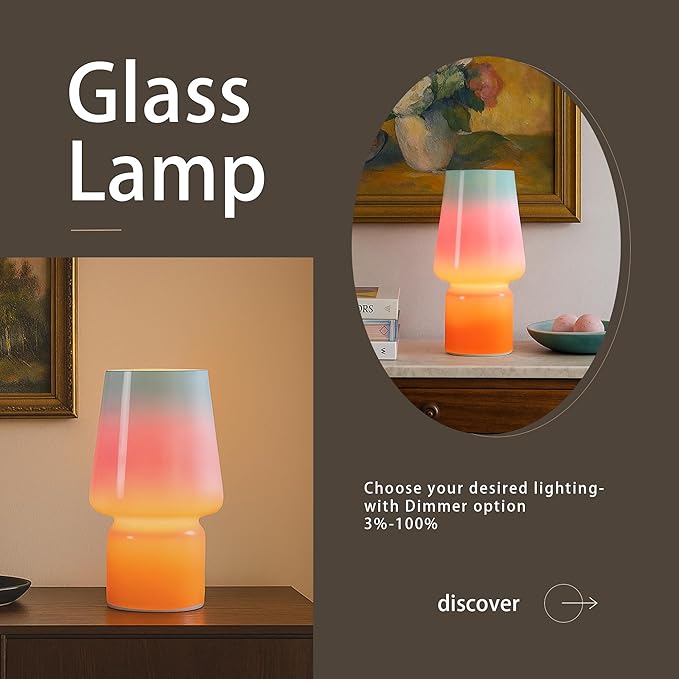 Mushroom Lamp,Mother's Day Gifts,Small Table Lamp,Cute Nightstand Kitchen Mini Lamp,Glass Table Lamp,Suitable for Bedrooms, Kitchens, Living Rooms, Bedside, Girl Gifts（Blue Gradient） - Bloomnest