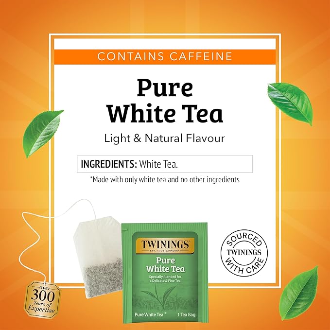 Twinings Pure White Tea Individually Wrapped Bags, 20 Count (Pack of 6), Light & Fresh, Caffeinated, Enjoy Hot or Iced, 120 Teabags - Bloomnest