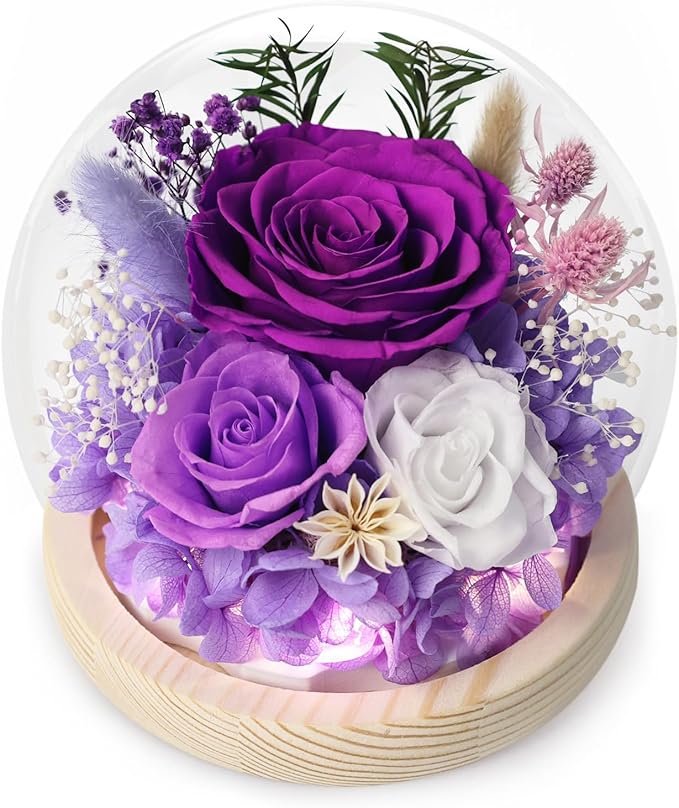 FIACO Valentines Day Gifts for Her Preserved Rose Forever Fresh Flowers for Delivery Birthday Flowers Gifts for Women Mom Grandma Wife Friends Purple Eternal Roses in Glass Dome - Bloomnest
