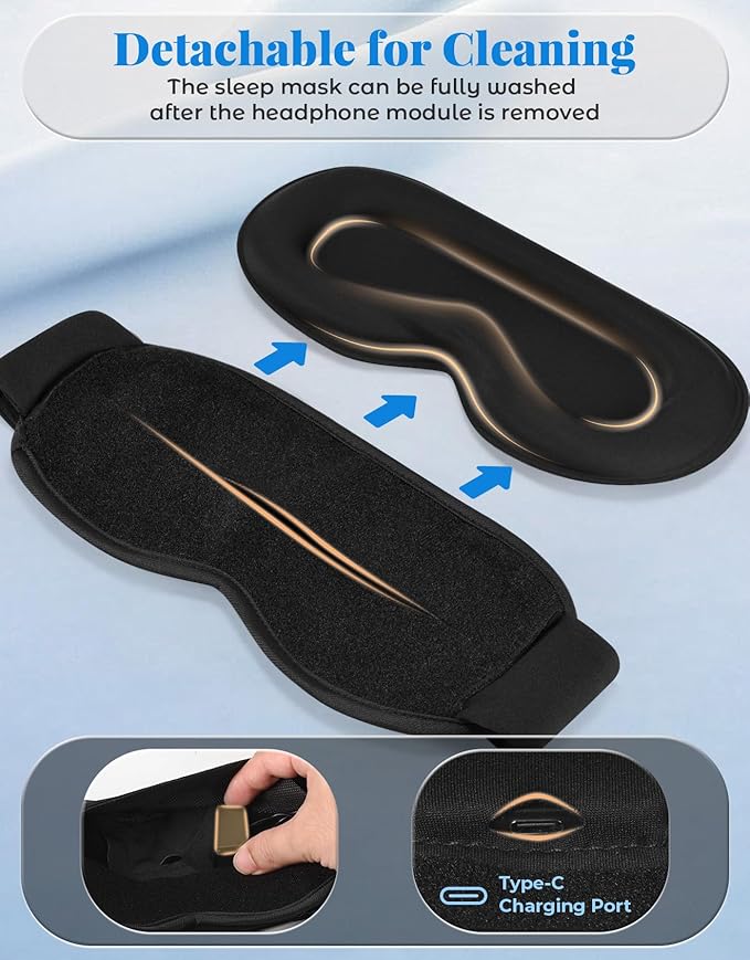Adjustable 3D Contoured Sleep Mask with Bluetooth Headphones, Eye Masks for Sleeping, Wireless Sleeping Headphones for Men, Women, Cool Gadget Gift - Bloomnest