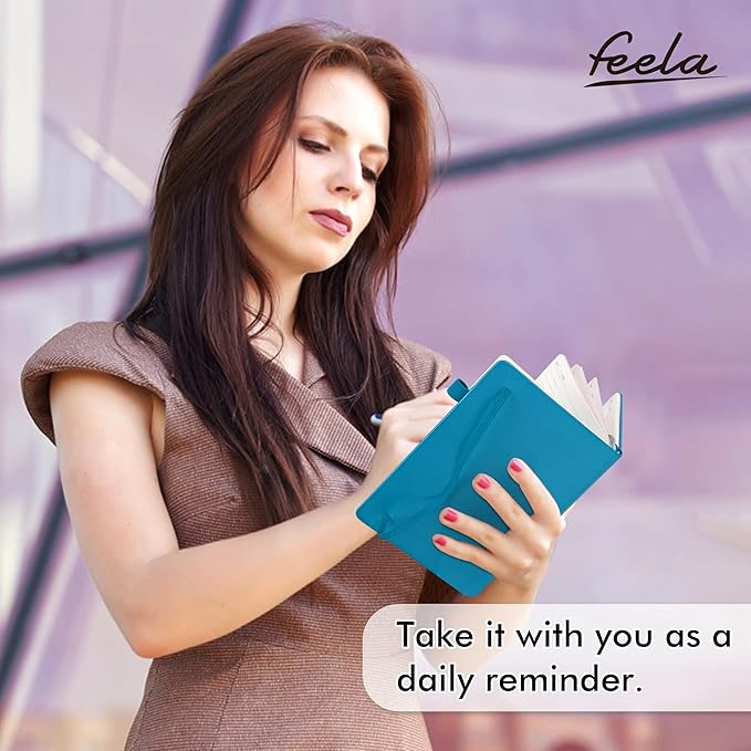 feela 24 Pack Journal Notebook Bulk for Work, Business Notebook Hardcover Lined Writing Journal with Pen Holder for Men Women Note Taking, with 24 Black Pens, 120 GSM, 5.1”x8.3”, A5, Teal - Bloomnest