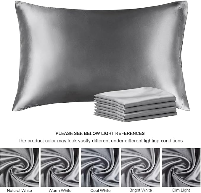 BEDELITE Satin Pillowcase for Hair and Skin, Super Soft Similar to Silk Pillow Cases 4 Pack with Envelope Closure, Cooling Pillowcases for Women Men (20"x36" King Size, Dark Grey) - Bloomnest